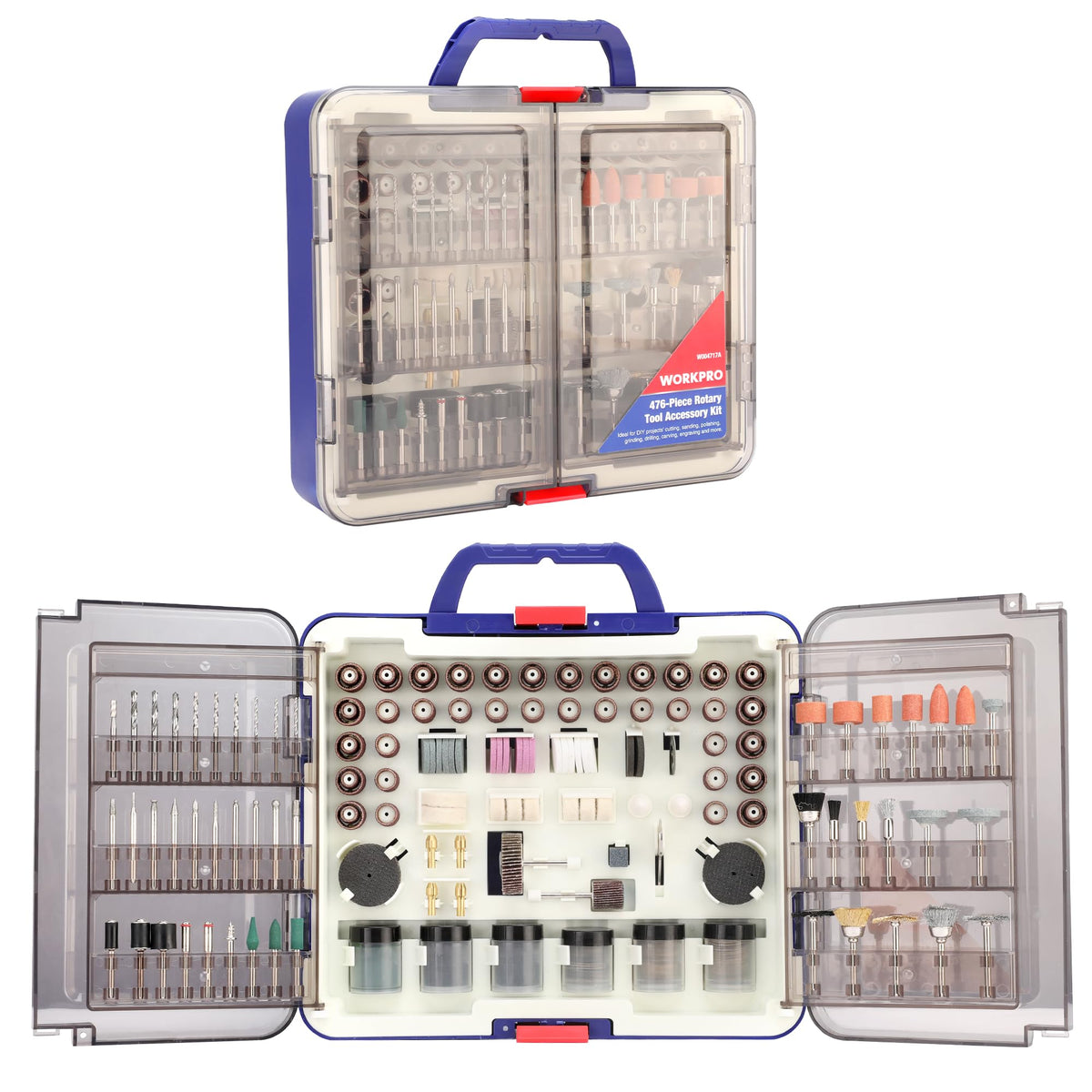 WORKPRO 476PCS rotary tool kit overview with the full accessory assortment for versatile DIY projects.