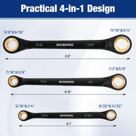 WorkPro 4-in-1 set close-up 72-tooth mechanism enables quick turning