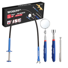 WORKPRO 4pc telescoping tool kit package showing full set for versatile reach and grip