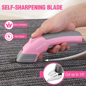 WORKPRO cordless scissors cutting leather precisely for craft projects.