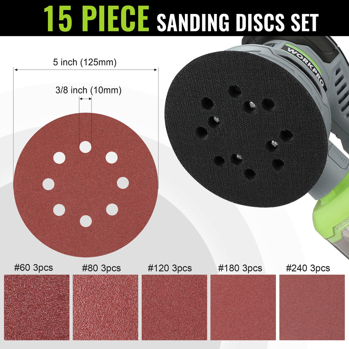 WORKPRO 5-Inch Sander with 2.5-Amp motor delivers steady power for wood finishing tasks