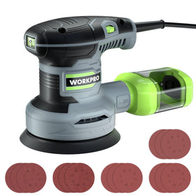 WORKPRO 5-Inch Random Orbit Sander with dust collector helps keep workspace clean during finishing