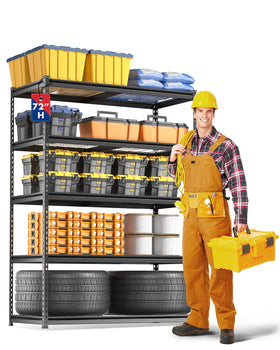 WORKPRO 5-layer shelving assembly demonstrates strong frame for garage storage.