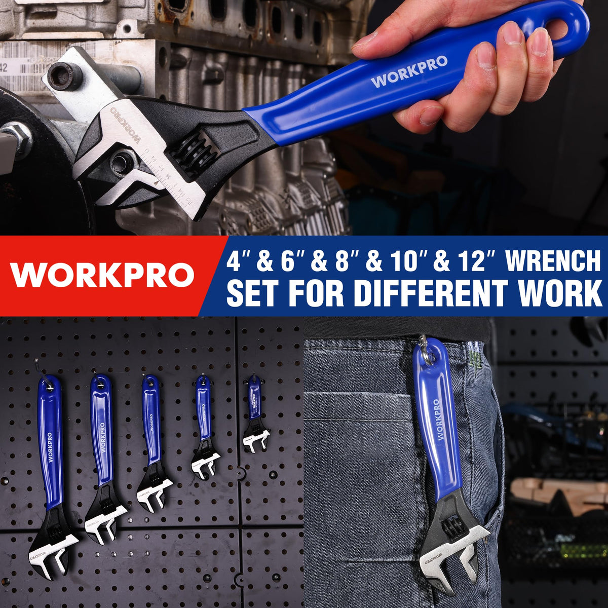 WORKPRO 12-inch adjustable wrench for heavy-duty fasteners