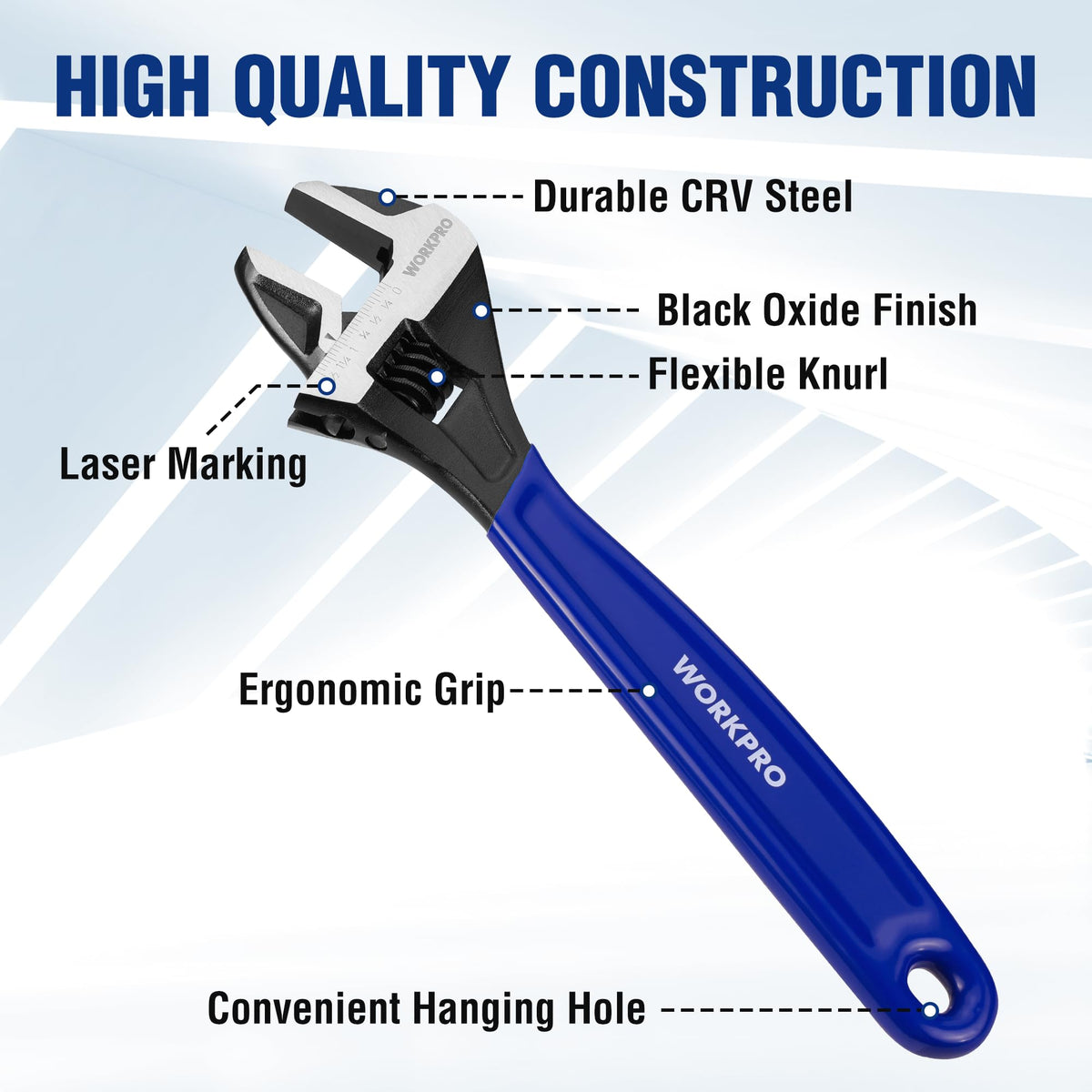 WORKPRO 6-inch adjustable wrench suitable for mid-size fasteners