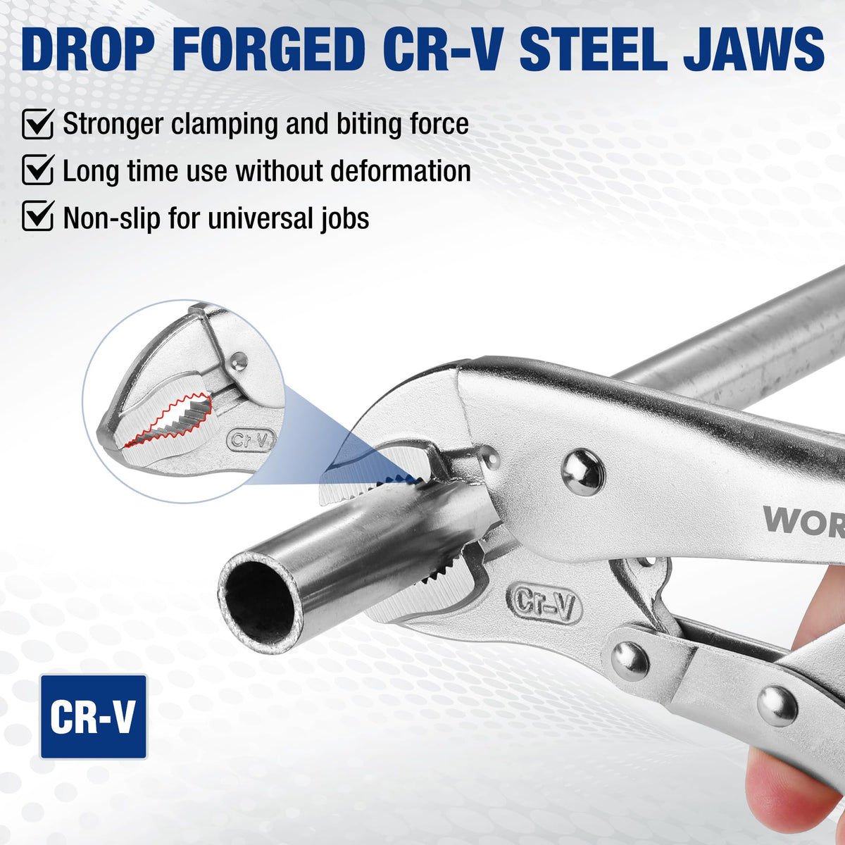 WORKPRO 7-inch curved jaw locking pliers in use for secure grip