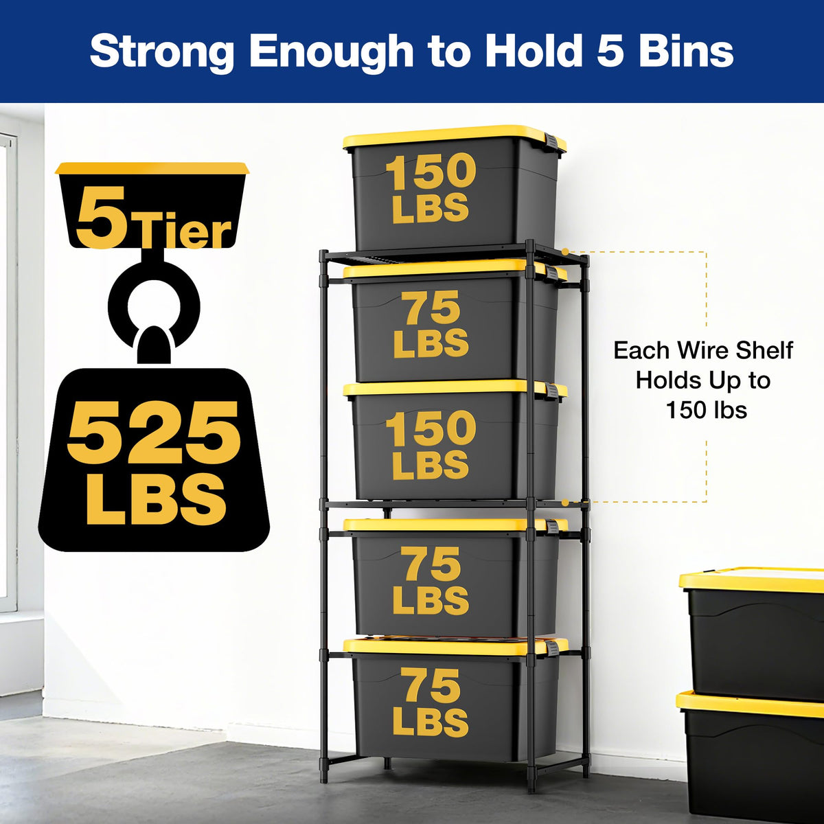 WORKPRO 5-Tier Tote Storage Rack assembly in minutes without tools.