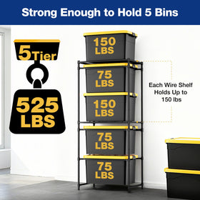 WORKPRO 5-Tier Tote Storage Rack assembly in minutes without tools.
