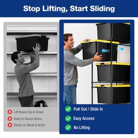 WORKPRO 5-Tier Tote Storage Rack dimensions show compact footprint.