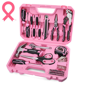 WORKPRO 52-piece pink tools set in case, ideal for organized DIY projects.