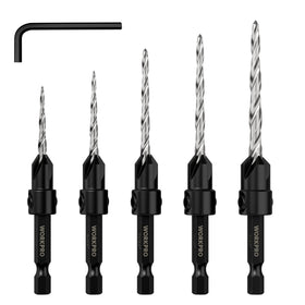 WORKPRO 5-pack countersink bits set covers all sizes for precise woodworking