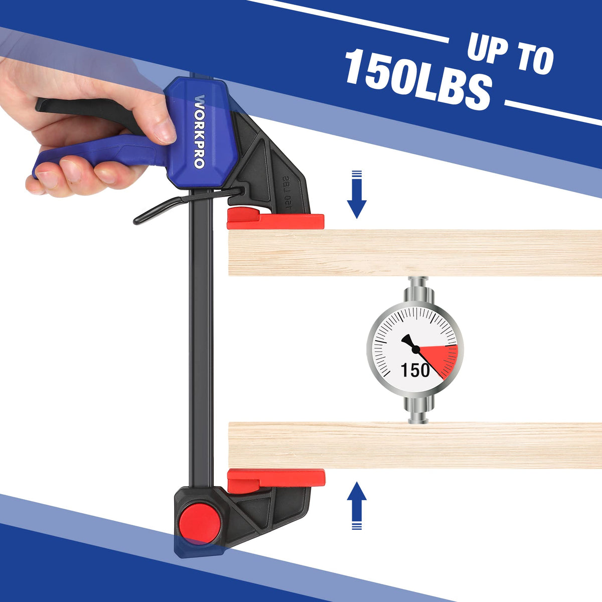 WORKPRO 6-inch bar clamp jaw close up showing non-marring pad