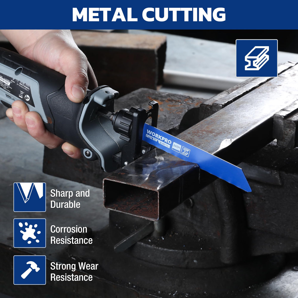 WORKPRO 6-inch thick metal blades 14TPI deliver durable cuts through metal.