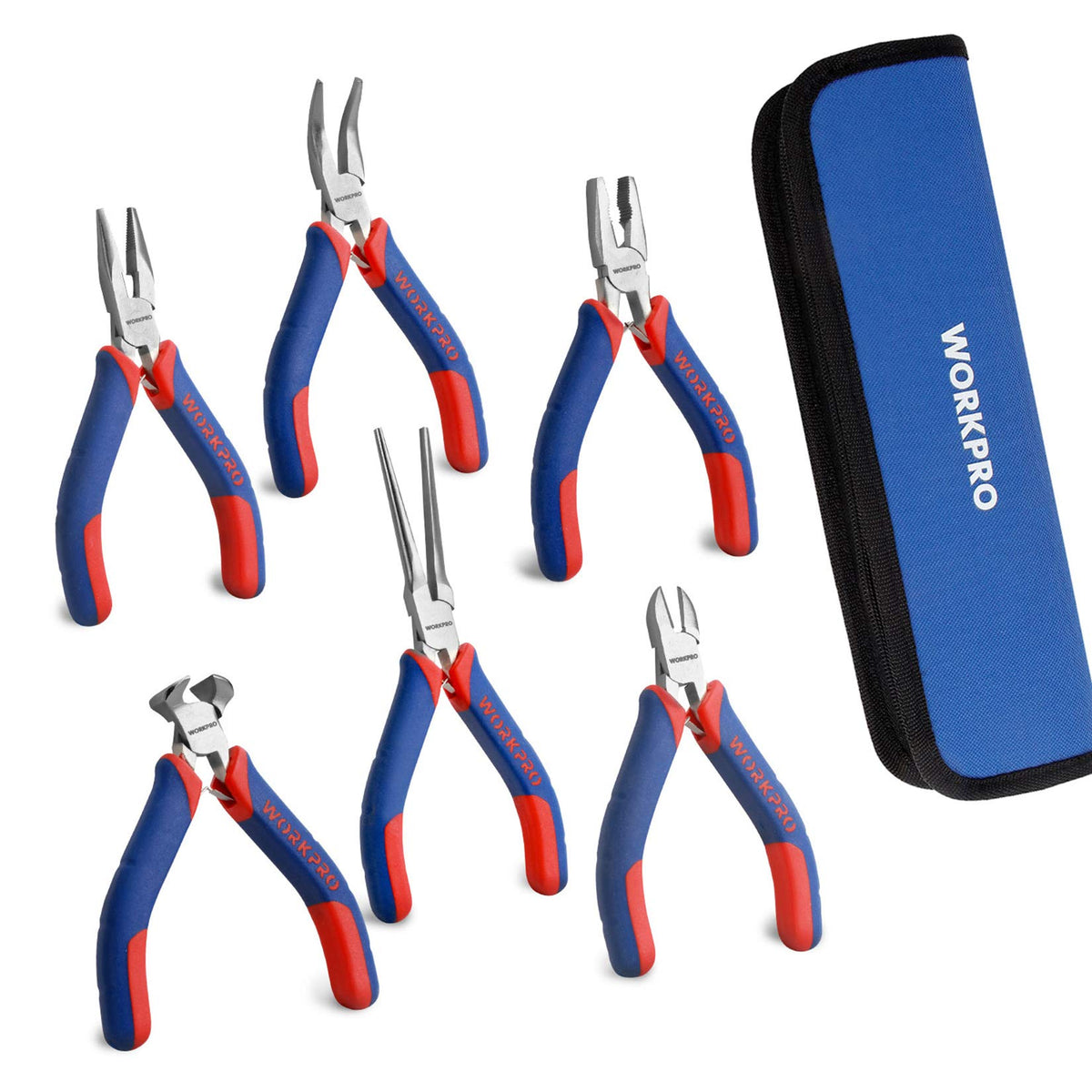 WORKPRO 6-piece pliers set in pouch for crafts and electronics