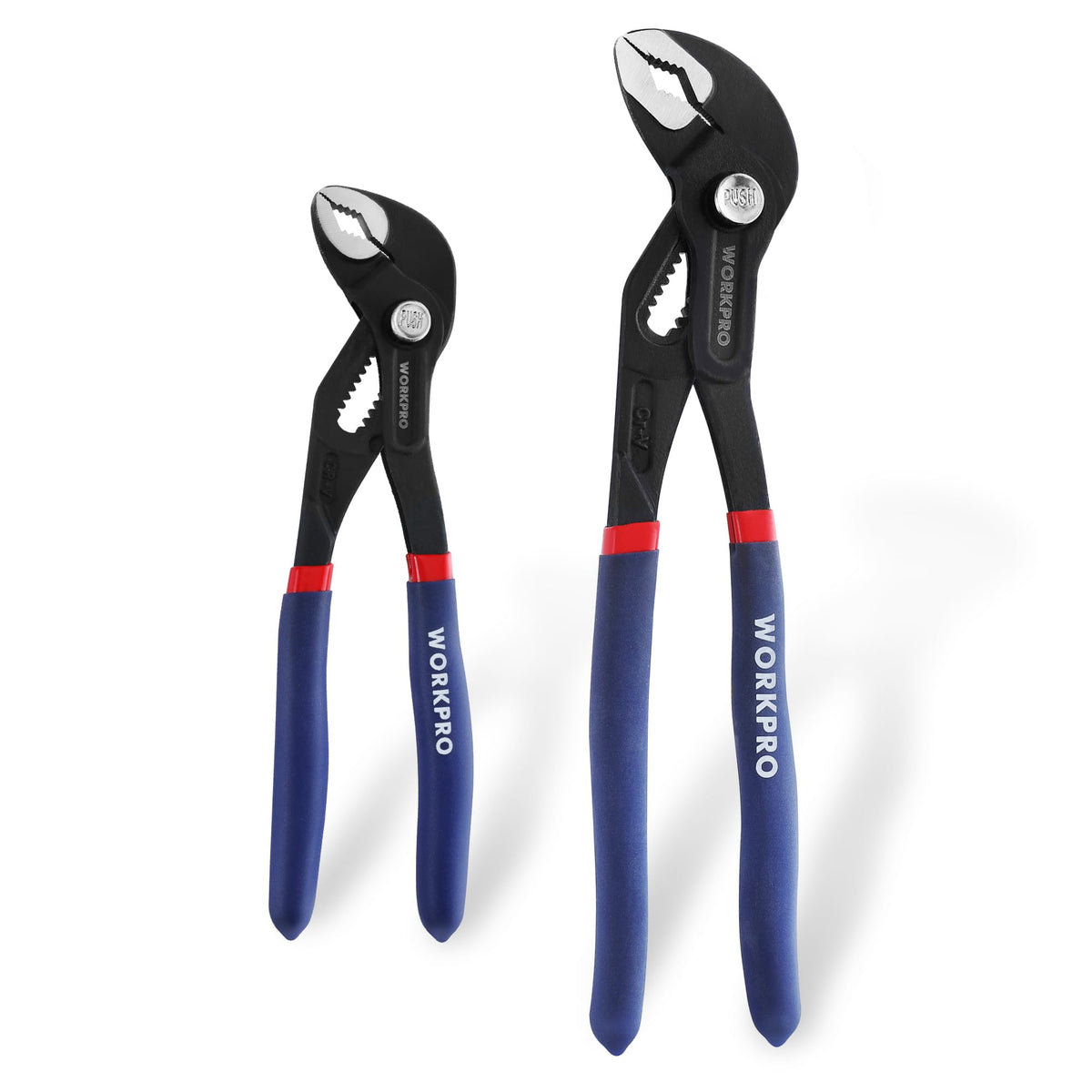 WORKPRO 7-inch groove joint pliers with quick adjustment for faster gripping.