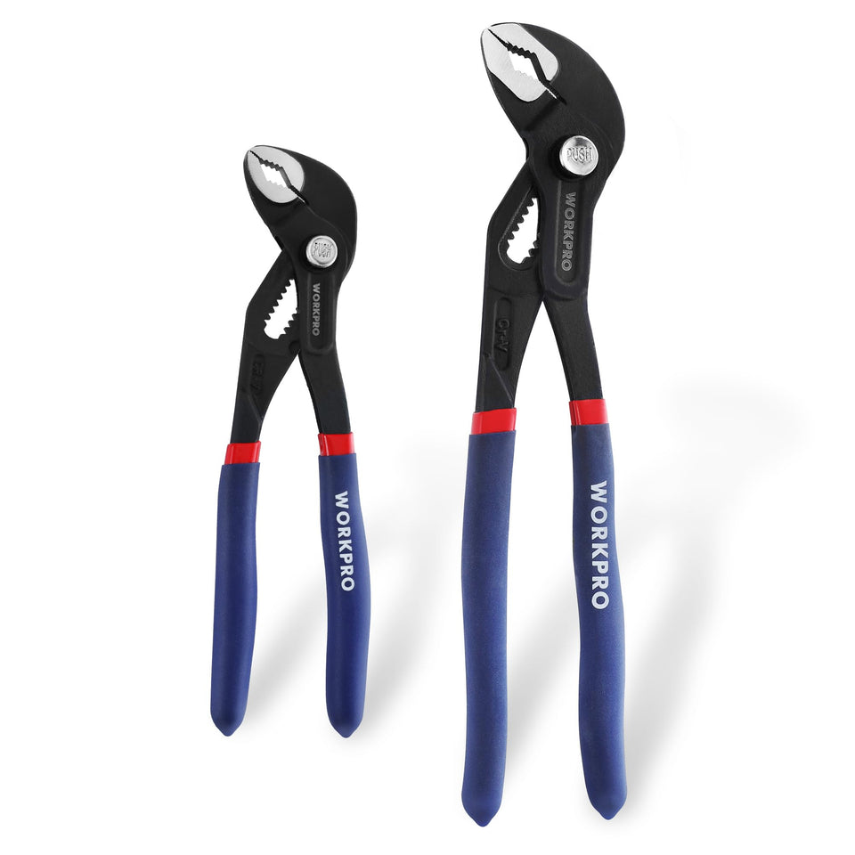 WORKPRO 7-inch groove joint pliers with quick adjustment for faster gripping.