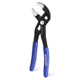 WORKPRO 7-inch water pump pliers close-up showing pipe gripping capability.