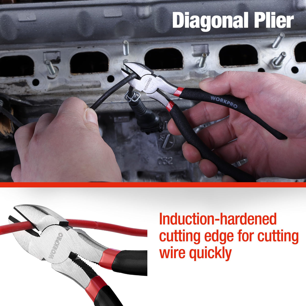 WORKPRO 6-inch diagonal pliers delivering clean cuts on metal or wire.