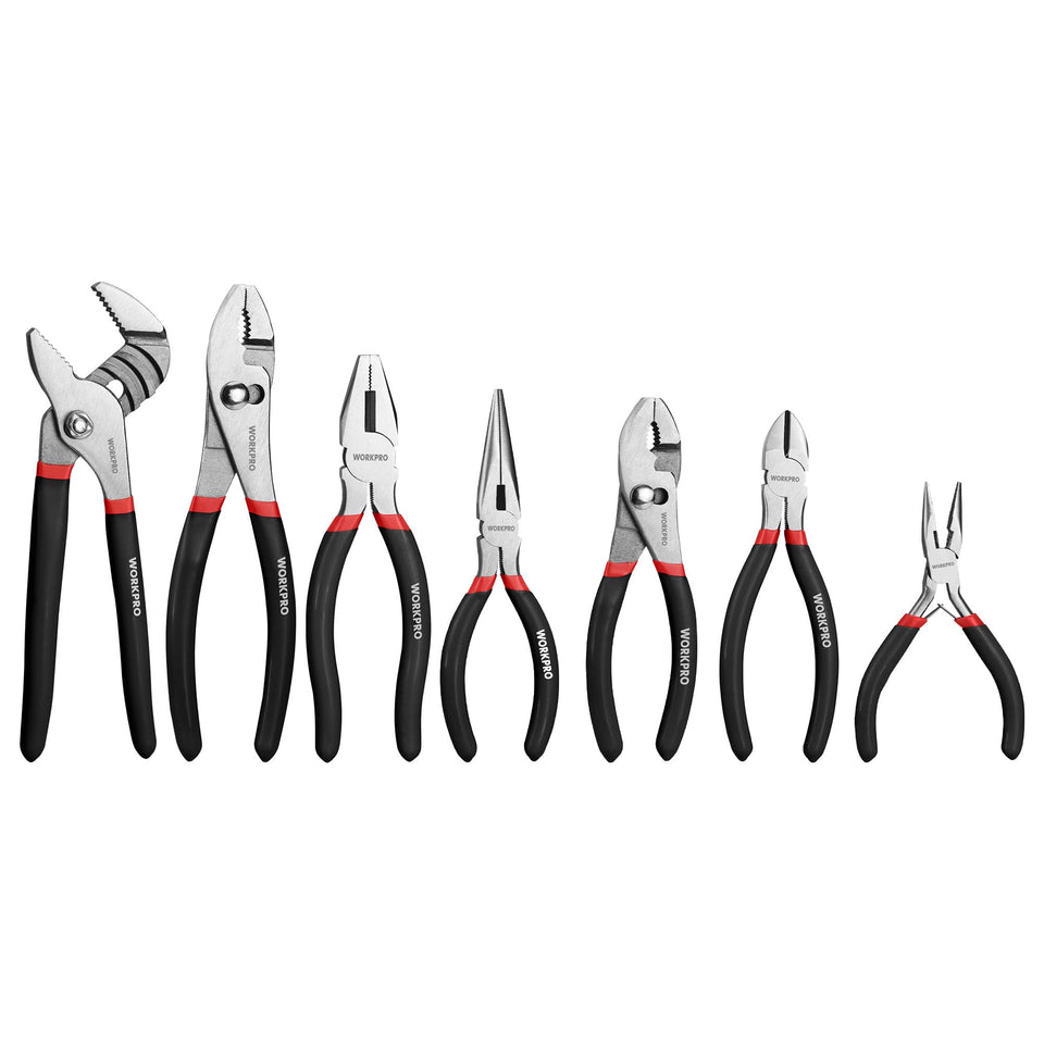 WORKPRO 7-piece groove joint pliers for secure gripping in daily repairs.