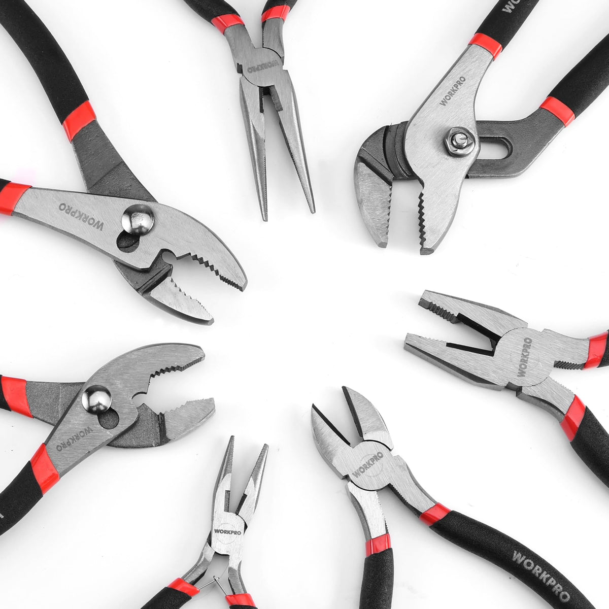 WORKPRO 7-piece pliers set in use for DIY projects and repairs.