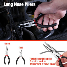 WORKPRO 4-1/2 inch long-nose pliers compact for small hardware tasks.