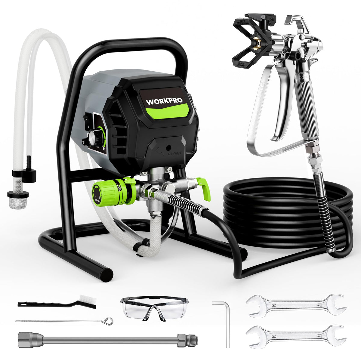 WORKPRO 700W airless sprayer motor powers fast coverage for large areas.