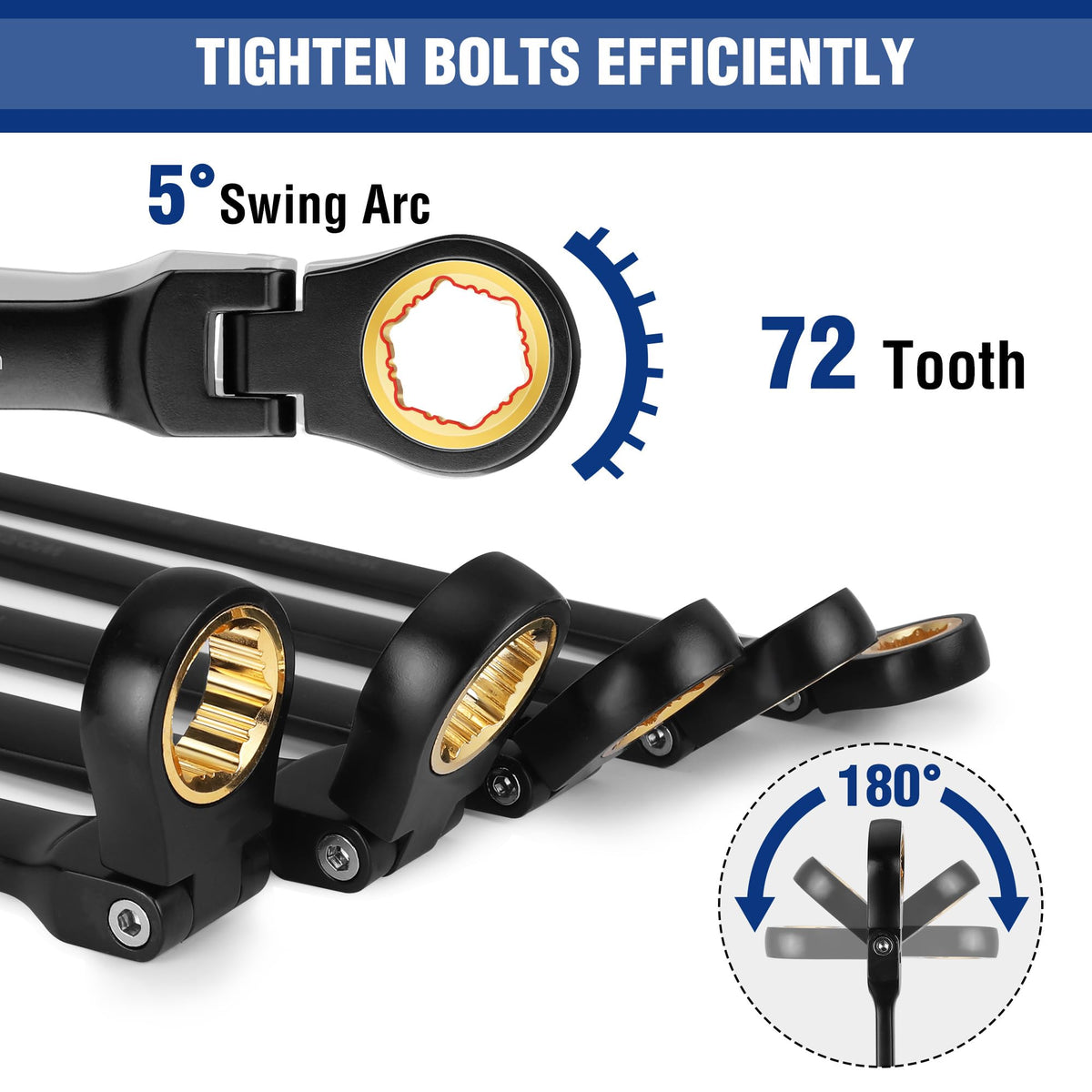 72-tooth ratcheting system aids precise turning in tight spaces
