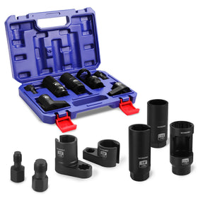 WORKPRO 7-piece O2 sensor socket set with 22 mm offset for easy removal.
