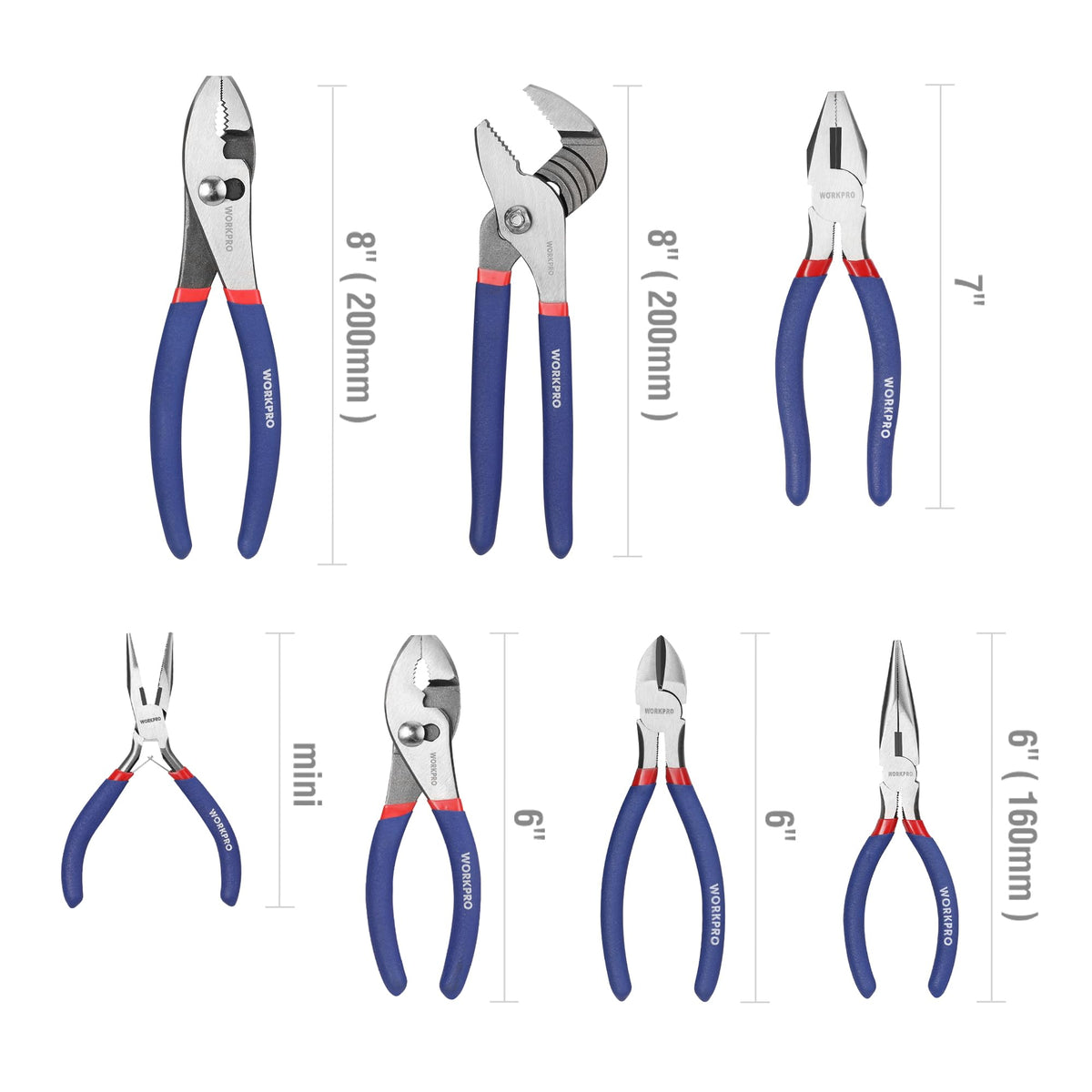 WORKPRO 8-inch groove joint pliers close-up shows durable construction