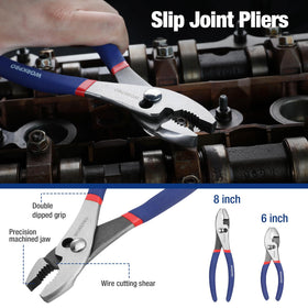 WORKPRO 8-inch slip joint pliers close-up demonstrates smooth operation and grip