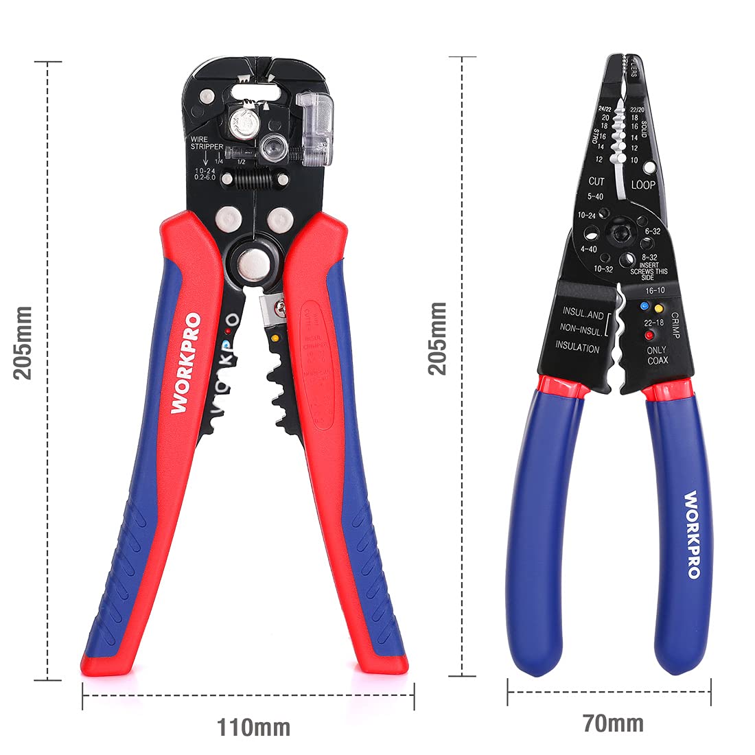 WORKPRO 8-inch stripper closeup shows cutting edge for durable wire cuts