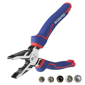 WORKPRO 8-Inch Linesman Pro front view shows non-slip jaws for damaged screws