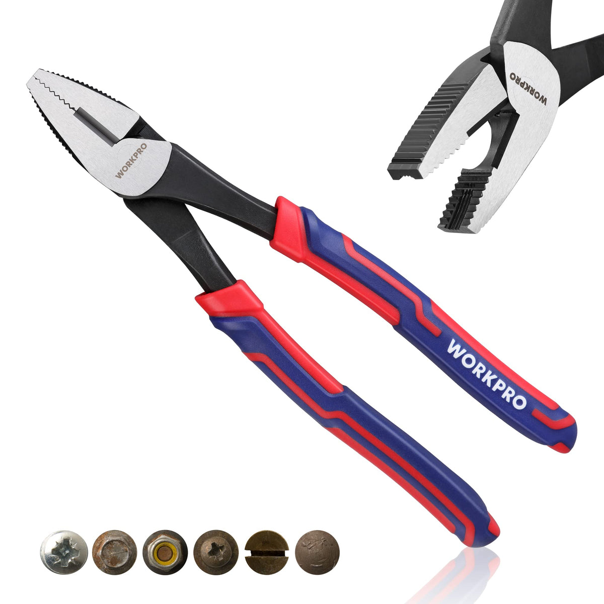 WORKPRO 8in Linesman Screw Extractor Pliers with non-slip jaws for secure removal of damaged screws.