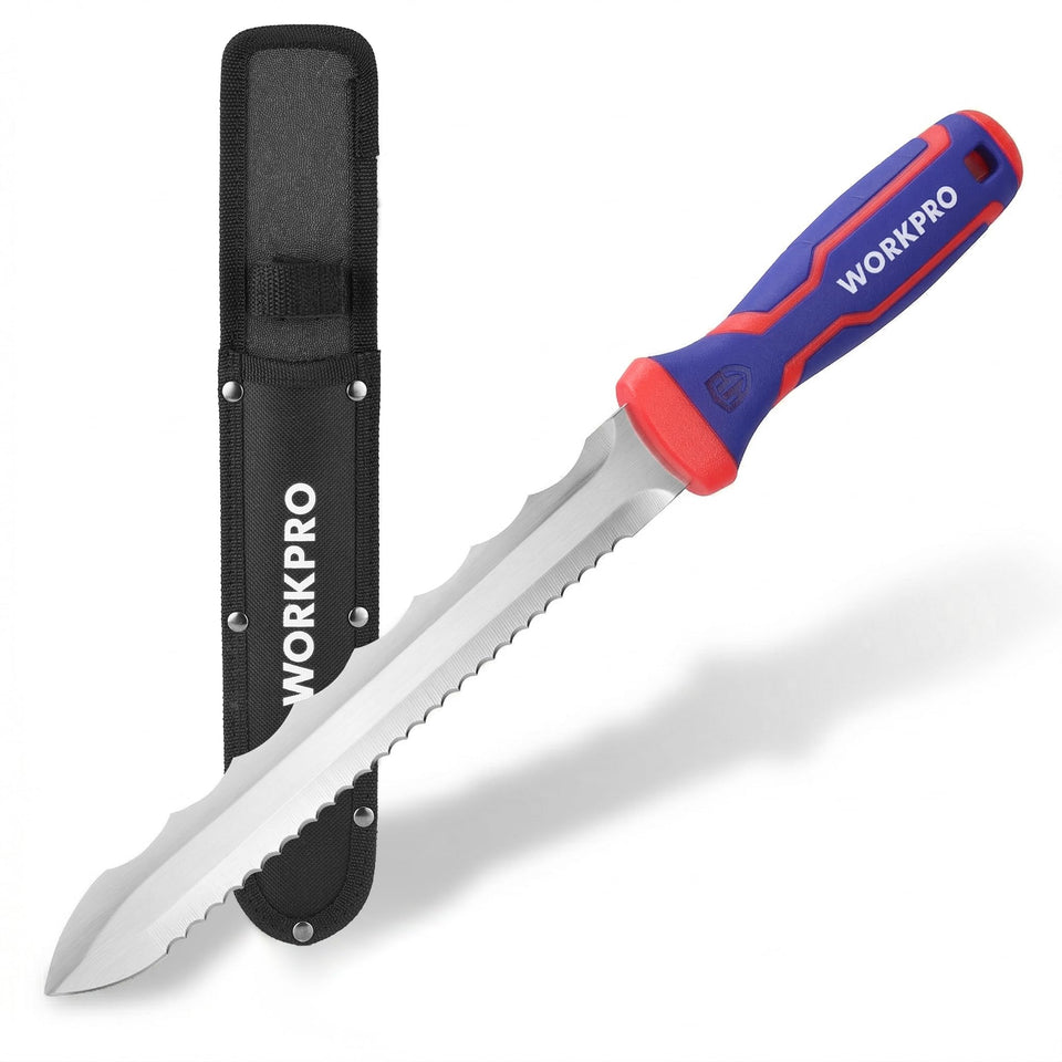 WORKPRO 8-Inch insulation knife with sheath for safe storage and precise cuts.