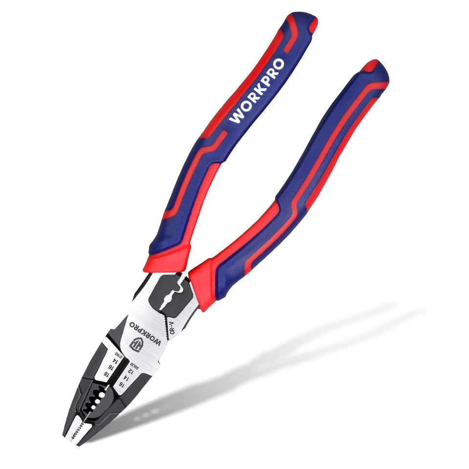 WORKPRO 8-inch linesman pliers overview with ergonomic grip for precise, comfortable use