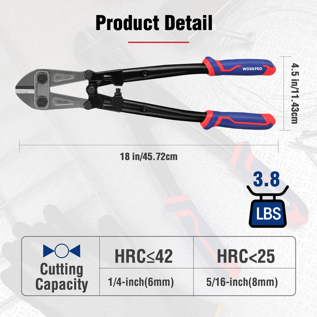 WORKPRO 8mm opening capacity enables cutting a variety of metal items with less effort.