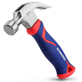 WORKPRO 8 oz claw hammer with fiberglass handle for precise, comfortable nail driving
