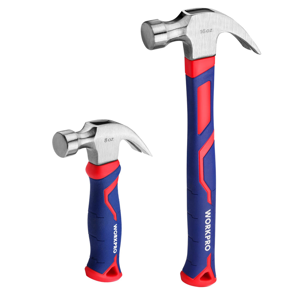 WORKPRO 8oz hammer face closeup for precise nail driving and control.