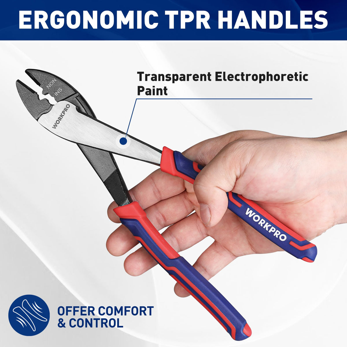 WORKPRO ergonomic handle design enhances comfort during extended use.