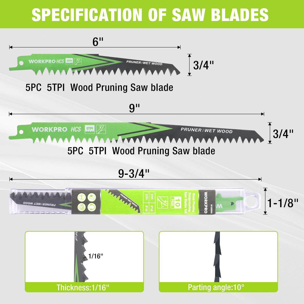 WORKPRO 9-inch pruning blade 5TPI for thicker limbs and clean cuts