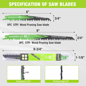 WORKPRO 9-inch pruning blade 5TPI for thicker limbs and clean cuts