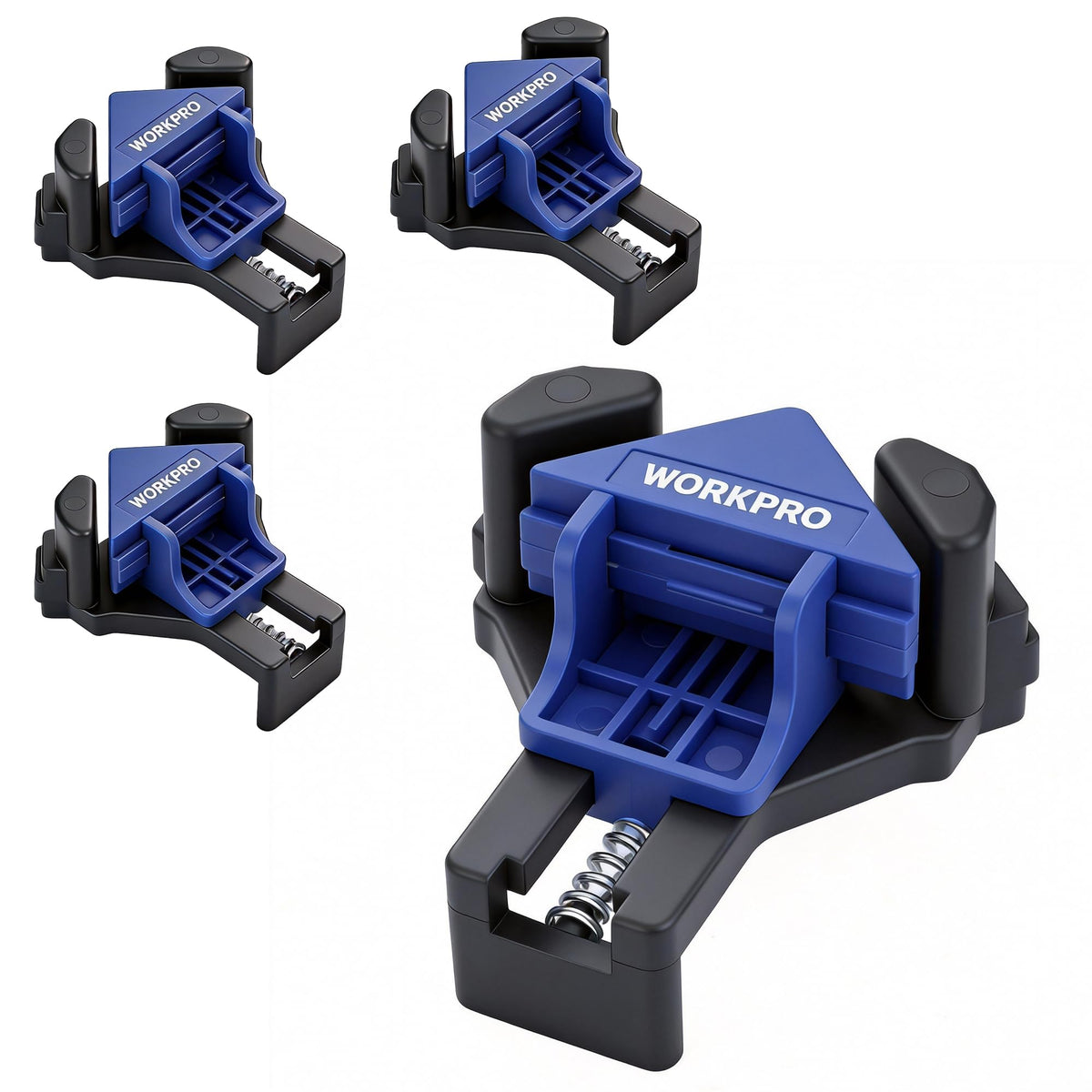 WORKPRO 90-degree corner clamp set secures precise joints for framing and gluing.