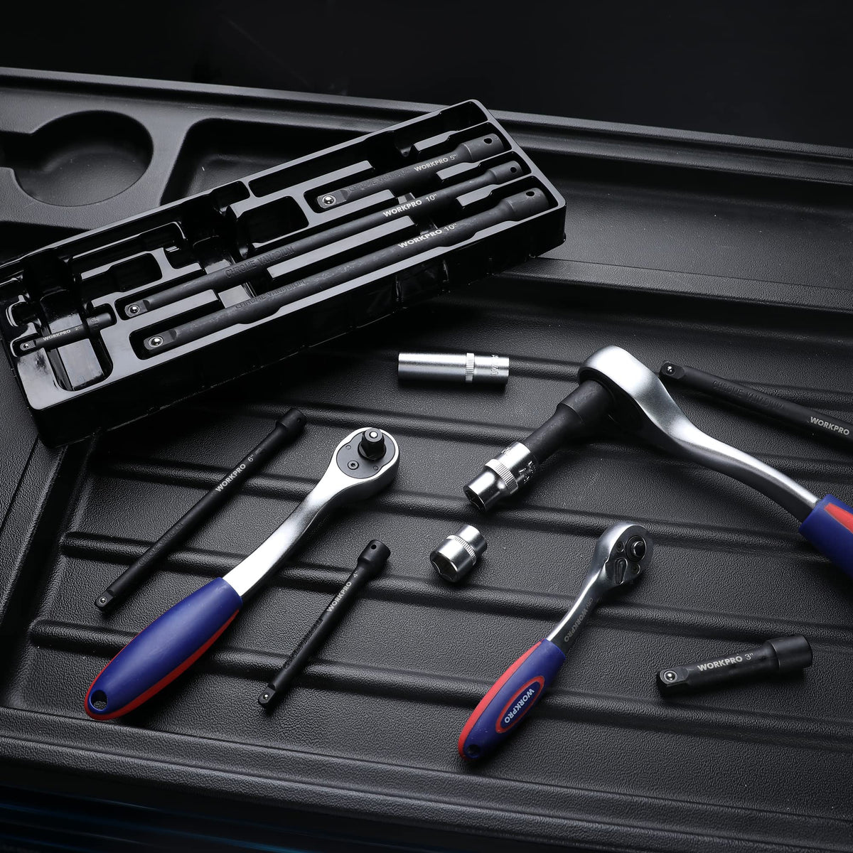 WORKPRO 9pc extension bar 3in 1/2 drive for deep access
