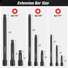 WORKPRO 9pc extension bars 4in 1/4 drive enabling reach in tight spaces