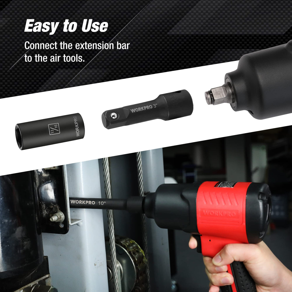 WORKPRO 9pc extension bar 10in 3/8 drive for long reach