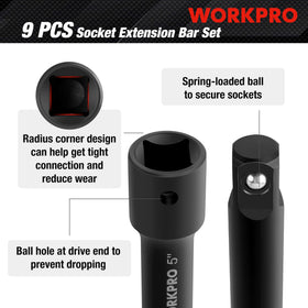 WORKPRO 9pc extension bar 3in 3/8 drive with secure locking