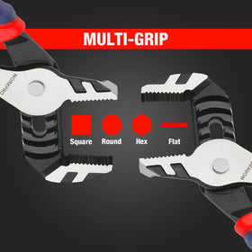 WORKPRO adjustable groove joint plier with tongue enables versatile grip on pipes and fittings.