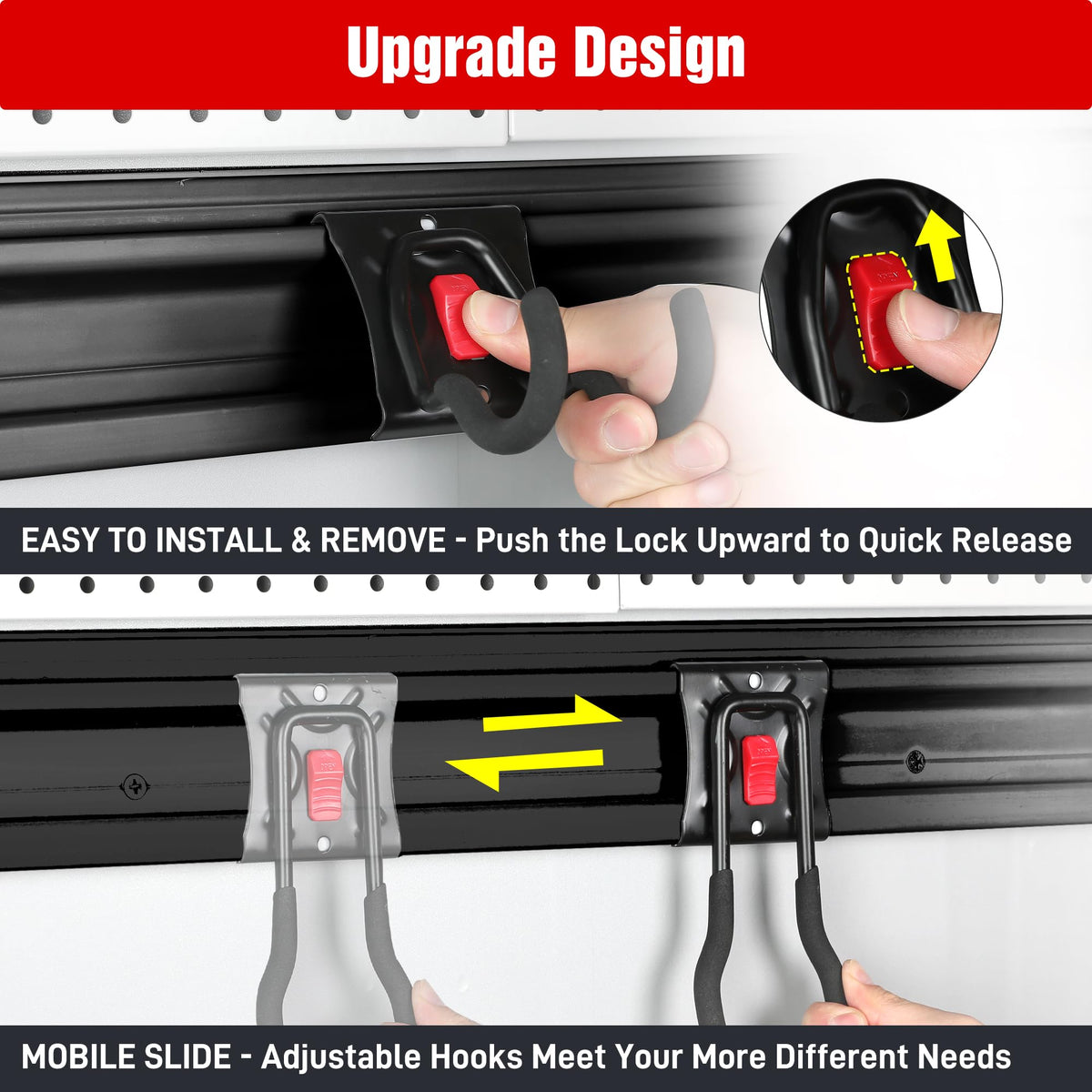 WORKPRO adjustable hooks on rails enabling customizable tool hanging