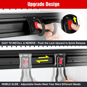WORKPRO adjustable hooks on rails enabling customizable tool hanging