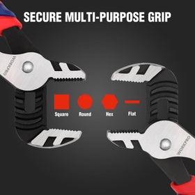 WORKPRO Groove Joint Pliers adjustable mechanism demonstrates multi-position grip for varied sizes.